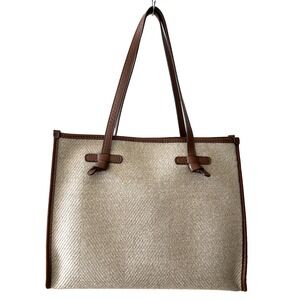 GIANNI CHIARINI Marcella L Herringbone Tote Leather Pouch Brown Shopper Italy